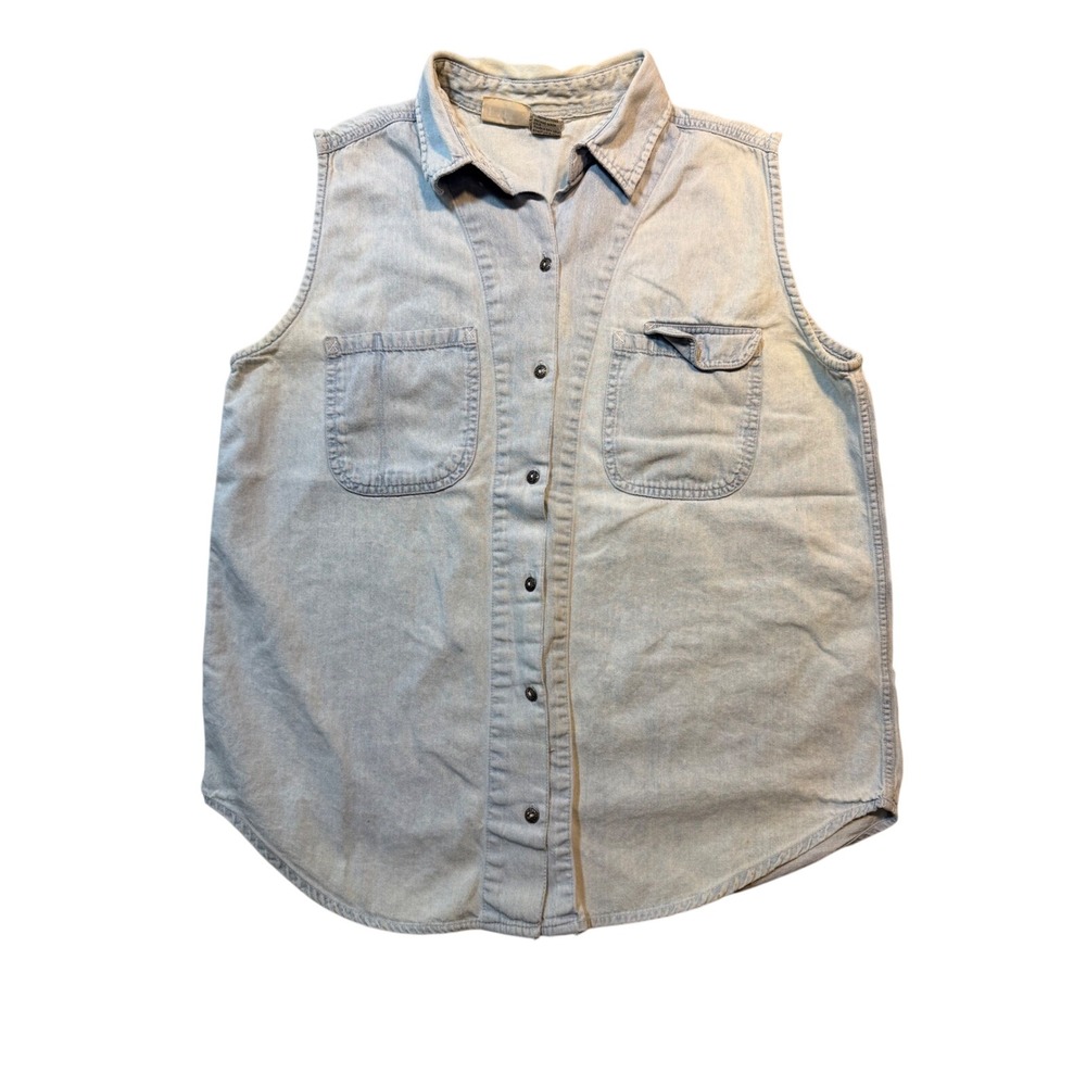 Thrashed Womens Vintage 90s Sleeveless Denim Grunge Western Layering Utility